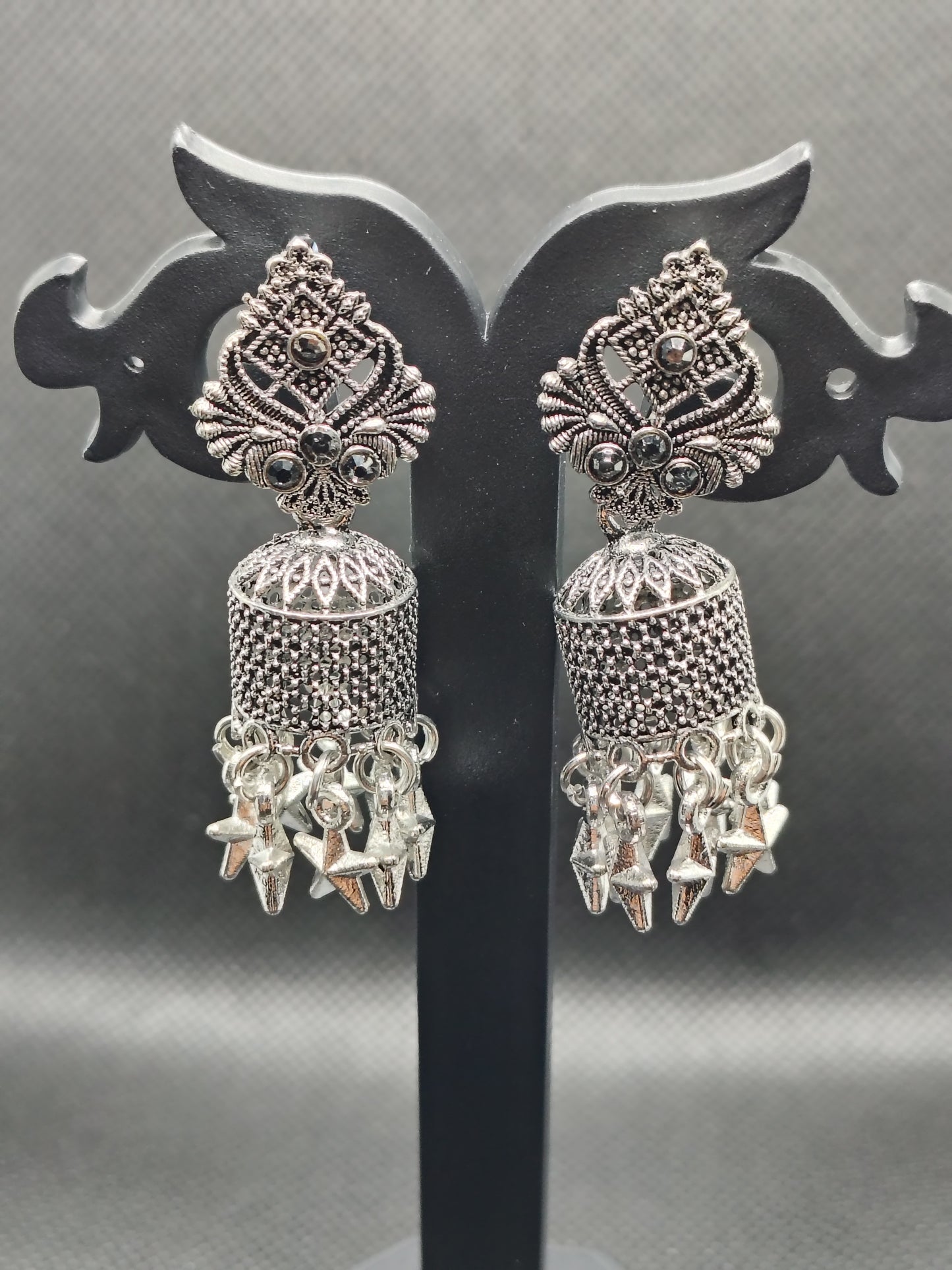 Vintage Oxidized Silver Jhumka Earrings with Star Charms – Under 60₹