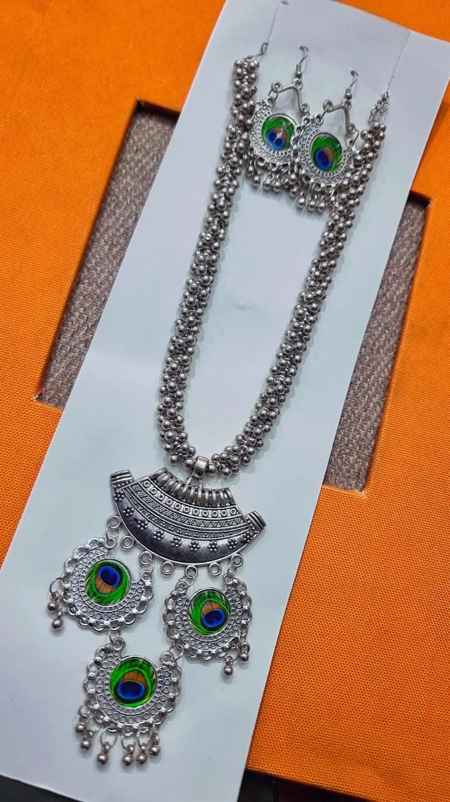 Oxidised Peacock Feather Pendant Necklace Set – 90% OFF | Buy at ₹199