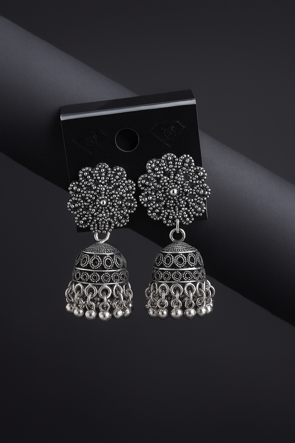 Vintage Floral Filigree Oxidised Jhumkas - Under ₹60