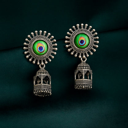 Peacock Dome Oxidised Temple Jhumkas - Under ₹60