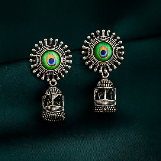Peacock Dome Oxidised Temple Jhumkas - Under ₹60