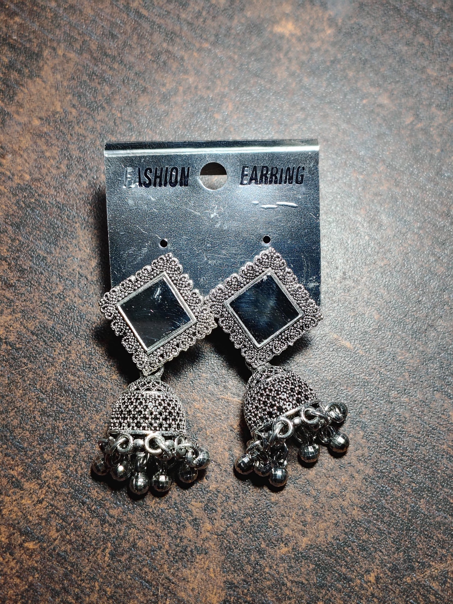 Mirror Shine Oxidised Jhumka Earrings - Under ₹60