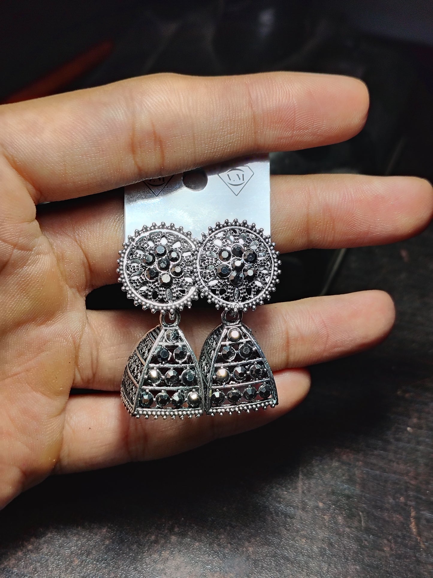 Oxidised Black Stone Jhumka Earrings – Bold & Ethnic - Under ₹60