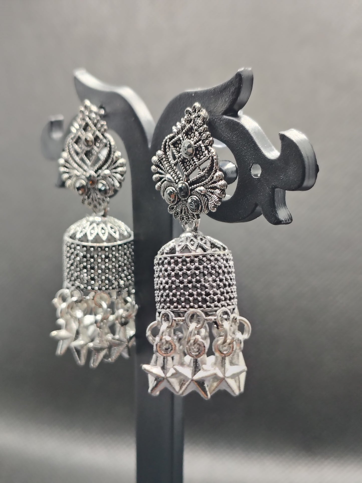 Vintage Oxidized Silver Jhumka Earrings with Star Charms – Under 60₹