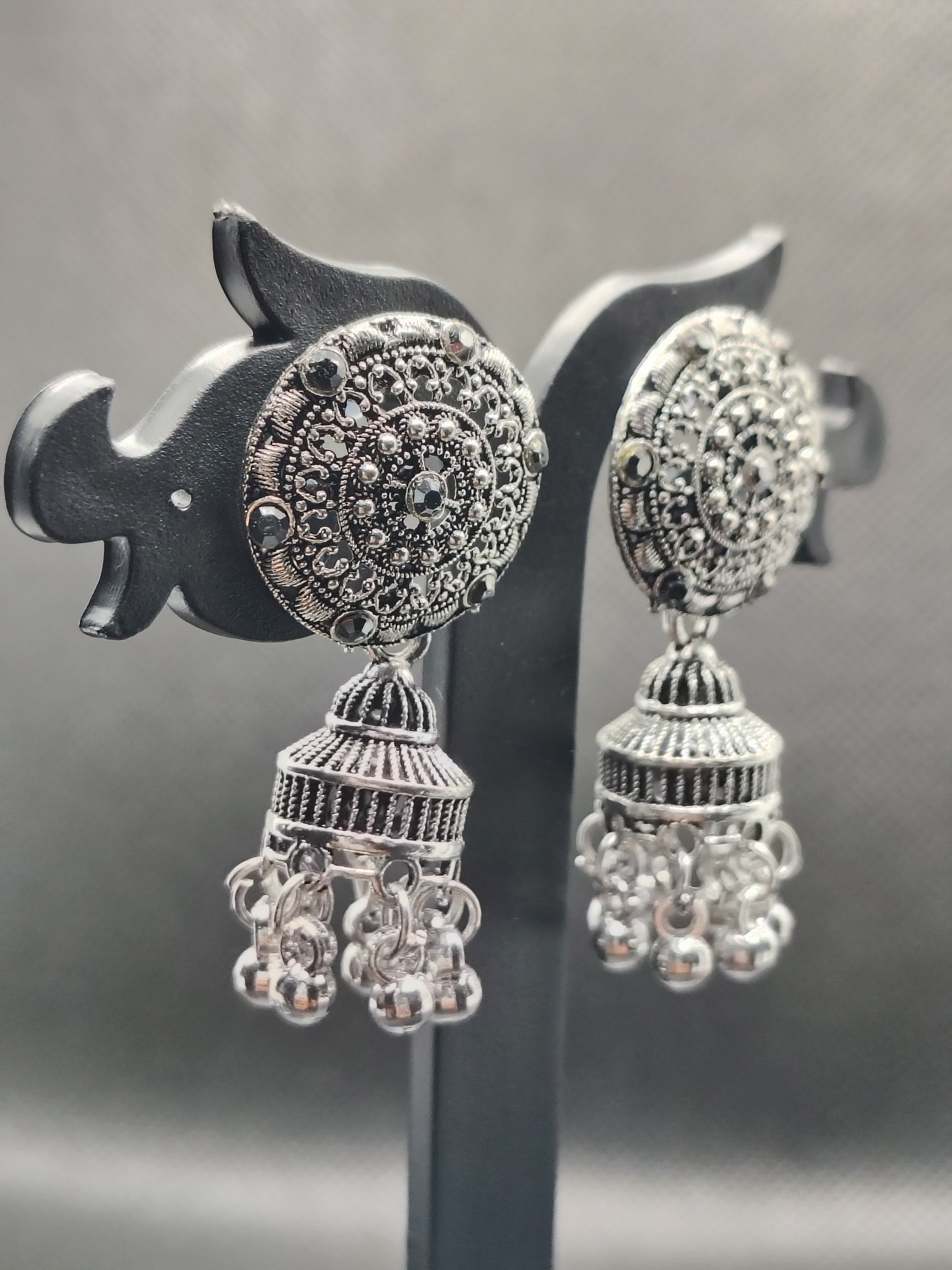 Classic Oxidized Silver Dome Jhumka Earrings – Under 60₹
