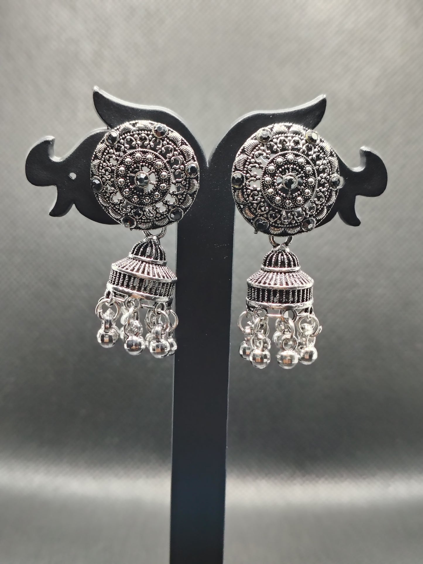 Classic Oxidized Silver Dome Jhumka Earrings – Under 60₹