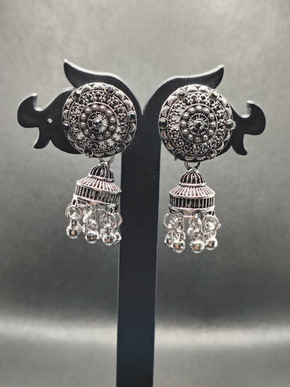 Classic Oxidized Silver Dome Jhumka Earrings – Under 60₹