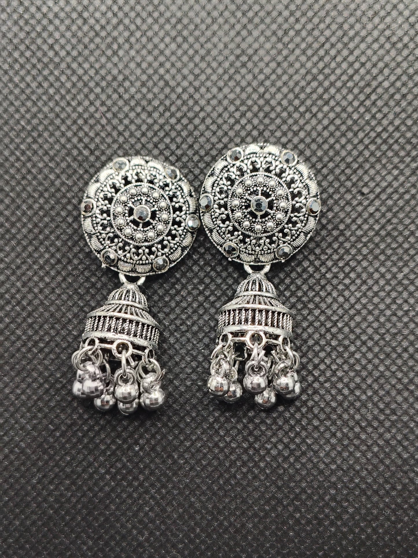 Classic Oxidized Silver Dome Jhumka Earrings – Under 60₹