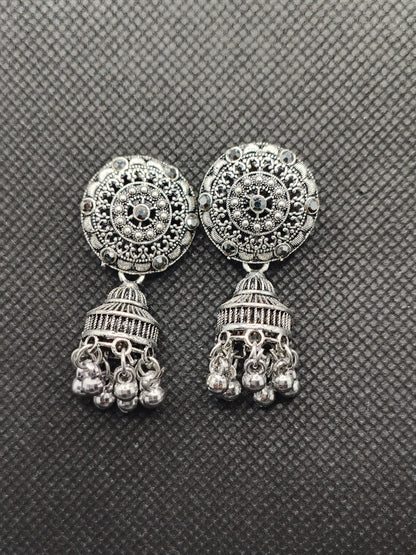Classic Oxidized Silver Dome Jhumka Earrings – Under 60₹