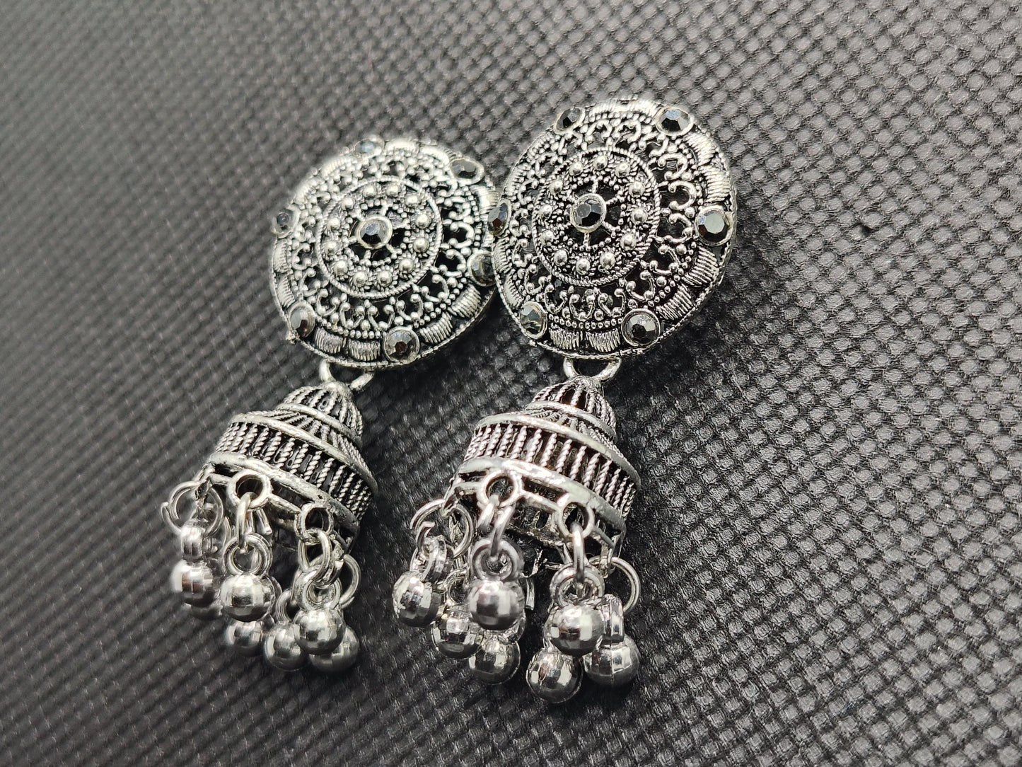 Classic Oxidized Silver Dome Jhumka Earrings – Under 60₹