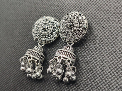 Classic Oxidized Silver Dome Jhumka Earrings – Under 60₹