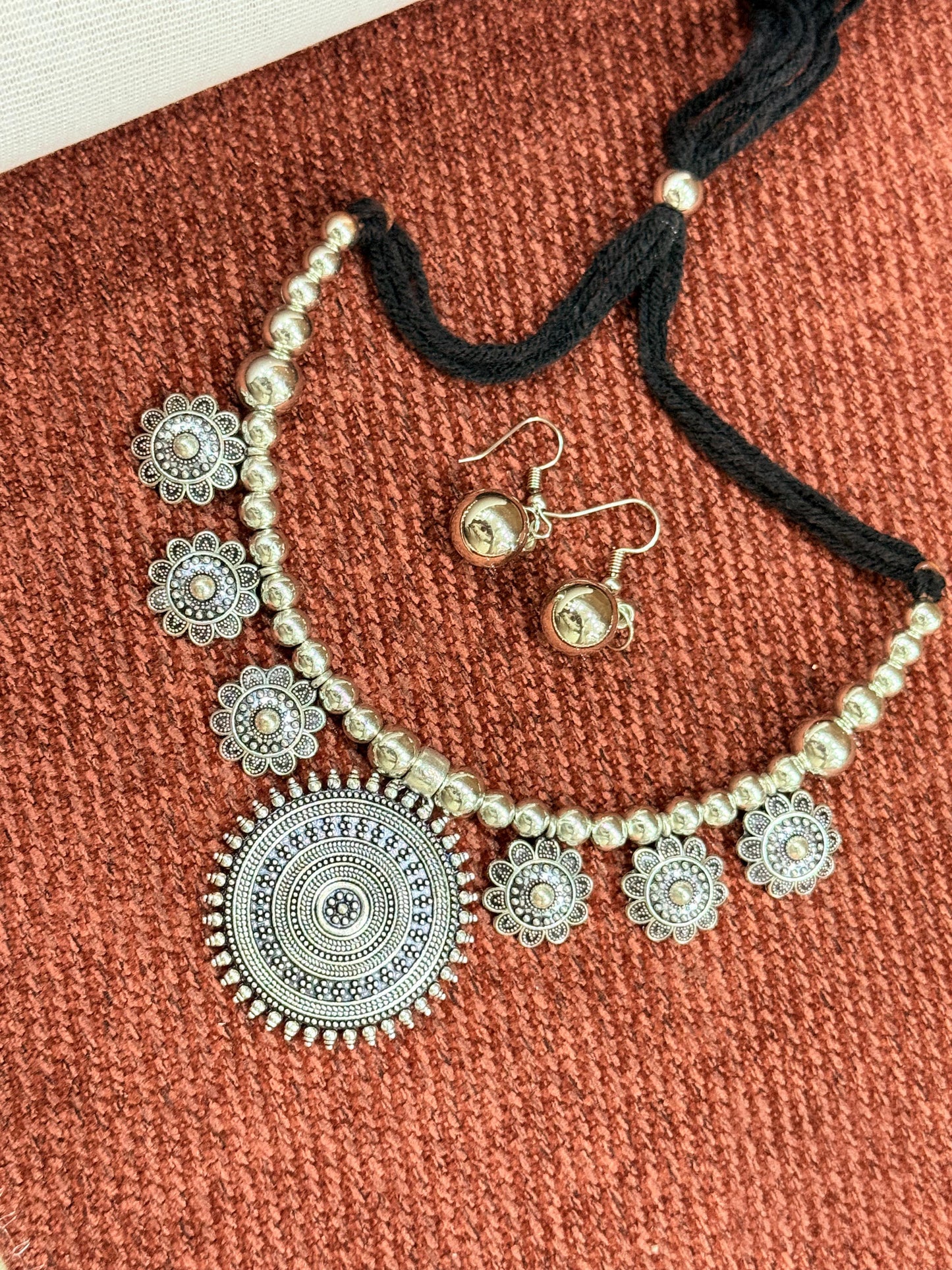 Oxidised Silver Necklace Set with Earrings – 90% OFF | Buy at ₹199