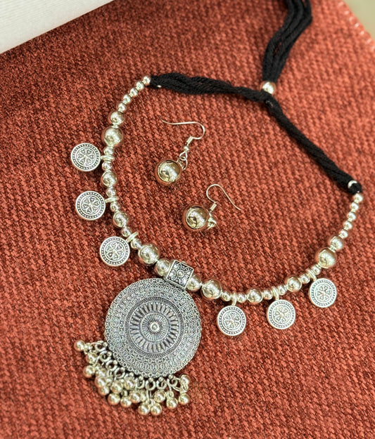 Oxidised Big Round Pendant Necklace Set – 90% OFF | Buy at ₹199