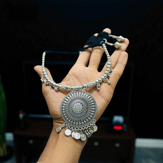 Oxidised Big Round Coin Pendant Necklace – 90% OFF | Buy at ₹199