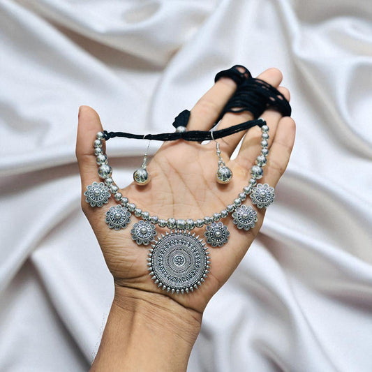 Oxidised Silver Necklace Set with Earrings – 90% OFF | Buy at ₹199