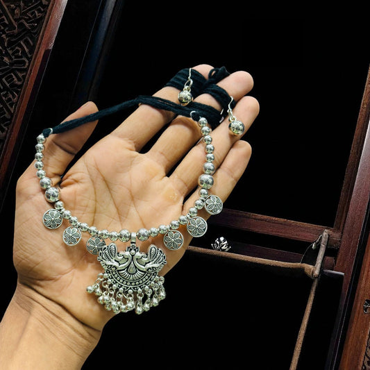 Oxidised Double Peacock Pendant Necklace Set – 90% OFF | Buy at ₹199