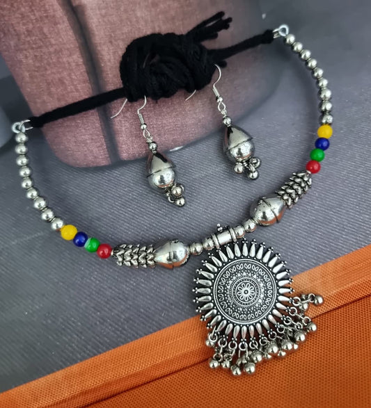 Oxidised Multicolor Bead Necklace Set – 90% OFF | Buy at ₹199