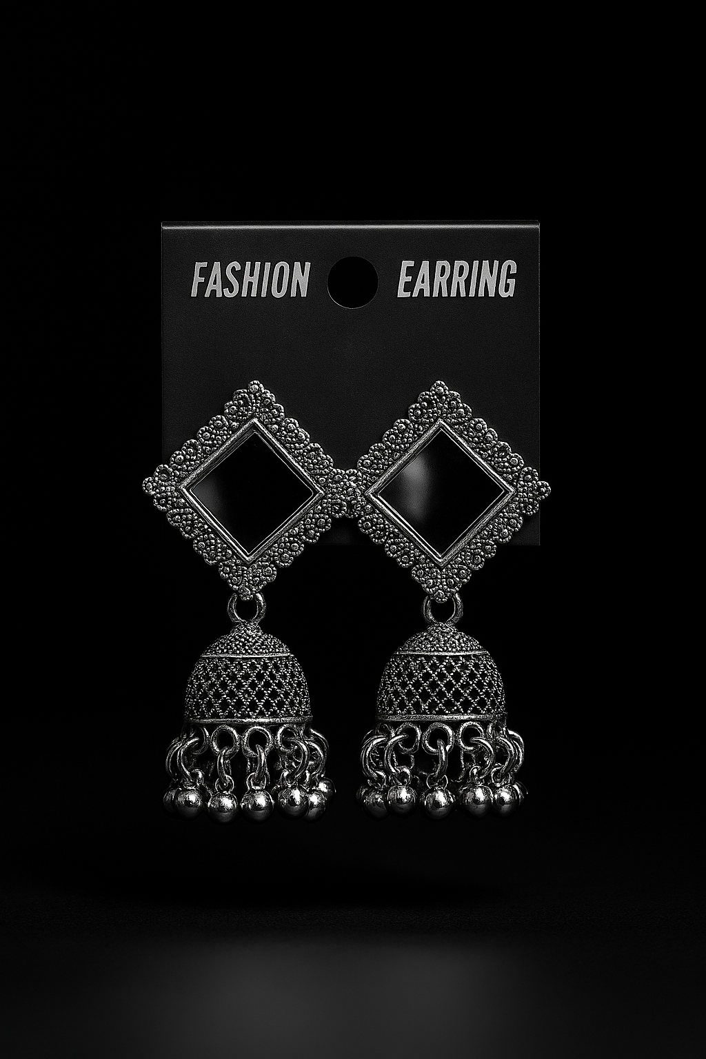 Mirror Shine Oxidised Jhumka Earrings - Under ₹60