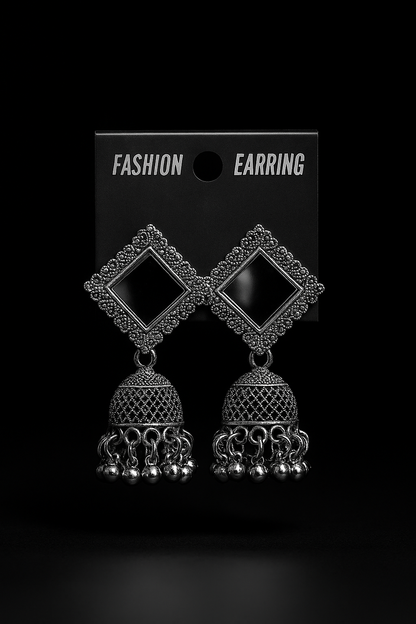 Mirror Shine Oxidised Jhumka Earrings - Under ₹60