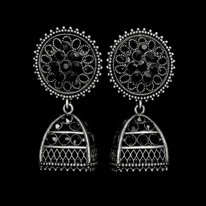 Oxidised Black Stone Jhumka Earrings – Bold & Ethnic - Under ₹60