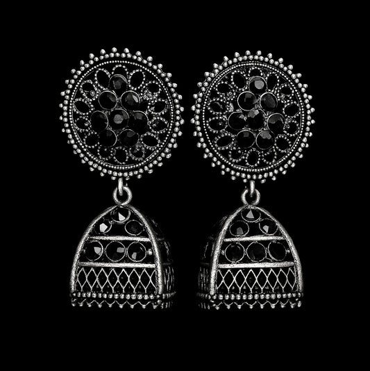 Oxidised Black Stone Jhumka Earrings – Bold & Ethnic - Under ₹60
