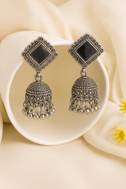 Mirror Shine Oxidised Jhumka Earrings - Under ₹60